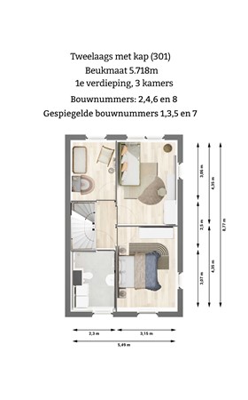 Pierswijk Bouwnummer 8, 9363 XD Marum - Plattegrond 1e verdieping 301.jpg