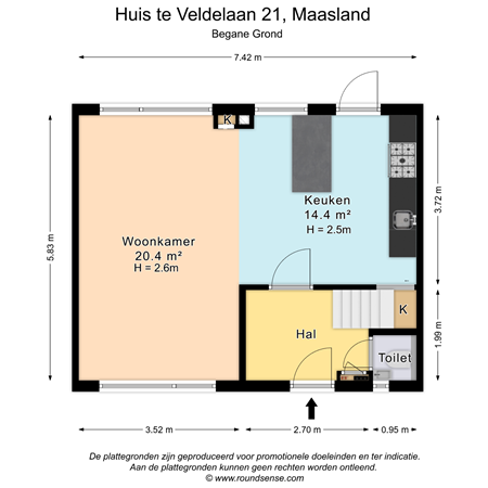 Floorplan - Huis te Veldelaan 21, 3155 SB Maasland
