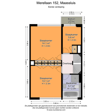 Floorplan - Merellaan 152, 3145 XH Maassluis