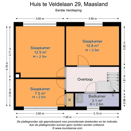 Floorplan - Huis te Veldelaan 29, 3155 SB Maasland