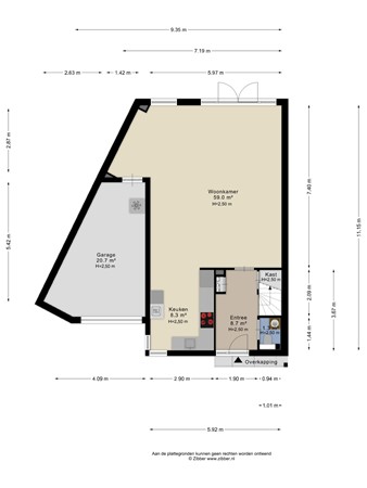 Floorplan - Huis te Veldelaan 65, 3155 SC Maasland