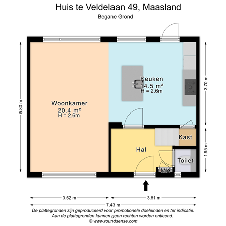 Floorplan - Huis te Veldelaan 49, 3155 SC Maasland