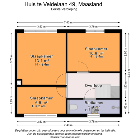 Floorplan - Huis te Veldelaan 49, 3155 SC Maasland