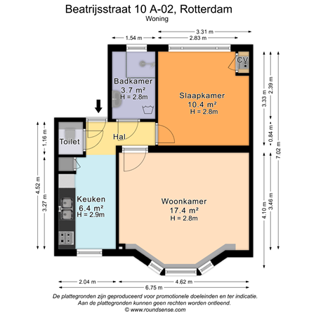 Floorplan - Beatrijsstraat 10A02, 3021 RD Rotterdam