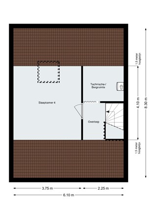 Proveniersblok 48, 4623 VP Bergen op Zoom - Plattegrond - Zolderverdieping - Proveniersblok 48 Bergen op Zoom.jpg