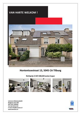 Brochure -  - Hontenissestraat 13, 5045 CA Tilburg