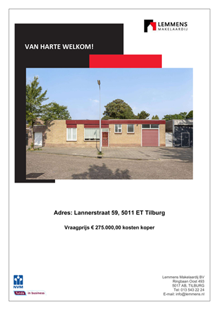 Brochure -  - Lannerstraat 59, 5011 ET Tilburg