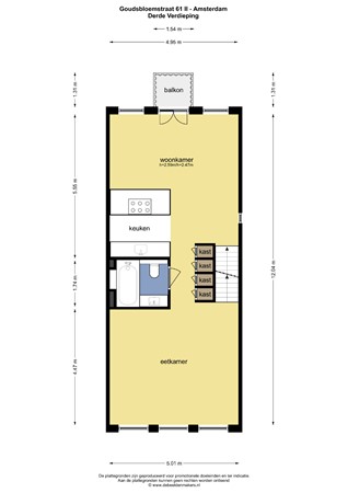 Floorplan - Goudsbloemstraat 61-2, 1015 JK Amsterdam