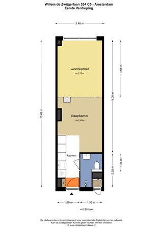 Floorplan - Willem de Zwijgerlaan 334C5, 1055 RD Amsterdam