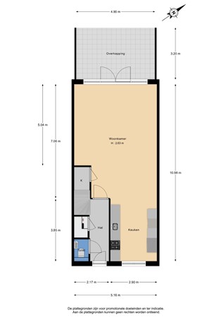 Floorplan - Paterastraat 16, 6852 SJ Huissen
