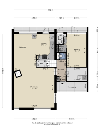 Plattegrond - Bloylantweg 22, 6816 NX Arnhem - 439948_2D_Begane_grond_Bloylantweg_22_Arnhem_01.png