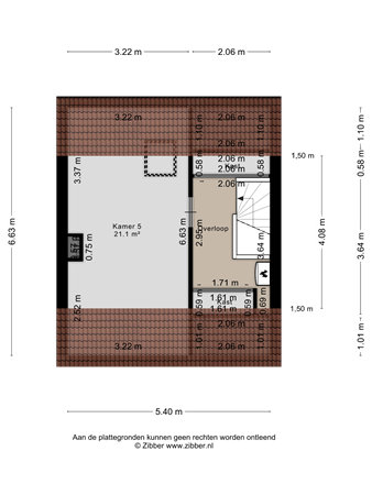 Plattegrond - Bloylantweg 22, 6816 NX Arnhem - 439948_2D_Zolder_Bloylantweg_22_Arnhem_03.png