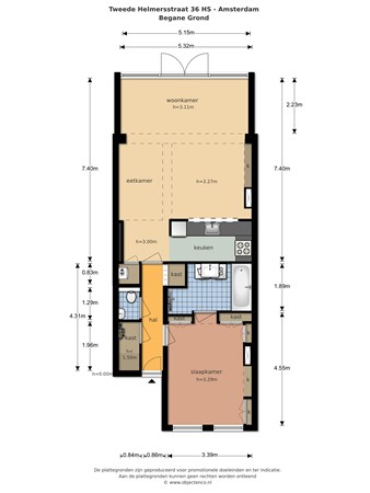 Floor plan - Tweede Helmersstraat 36H, 1054 CK Amsterdam 