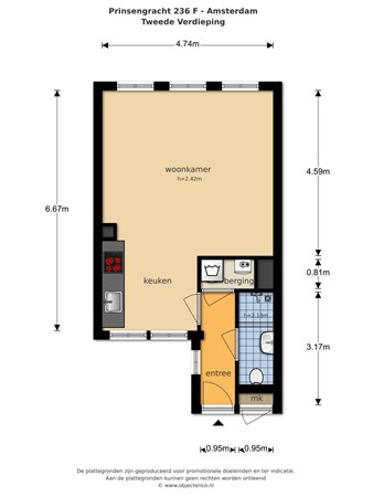 Floor plan - Prinsengracht 236F, 1016 HE Amsterdam 