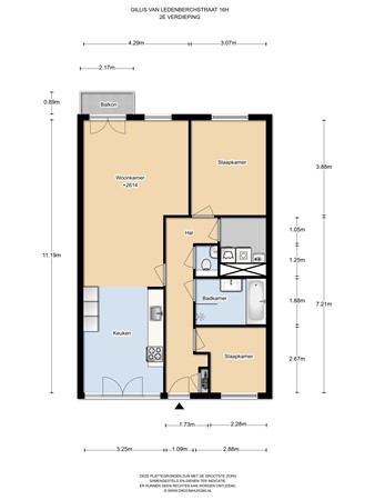 Floorplan - Gillis van Ledenberchstraat 16H, 1052 VG Amsterdam