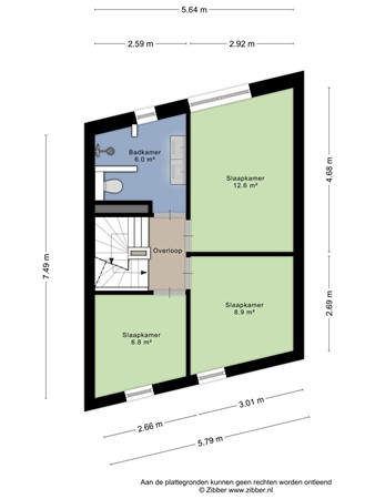 Verthorenpad 4, 3541 BZ Utrecht - Plattegrond tweede verdieping, drie slaapkamers + badkamer