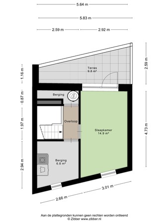 Verthorenpad 4, 3541 BZ Utrecht - Plattegrond derde verdieping, slaapkamer + wasruimte + dakterras