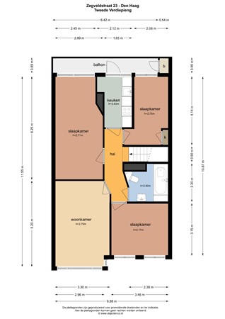 Floorplan - Zegveldstraat 23, 2546 EA Den Haag