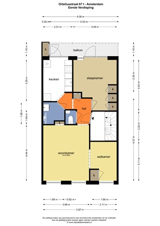 Floorplan - Orteliusstraat 67-1, 1057 AS Amsterdam