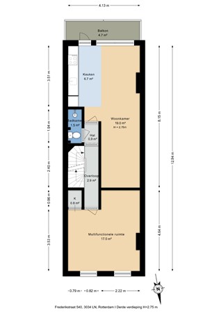 Frederikstraat 540, 3034 LN Rotterdam - Plattegrond Frederikstraat 540 3e - 2D.jpg
