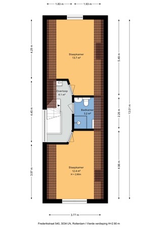 Frederikstraat 540, 3034 LN Rotterdam - Plattegrond Frederikstraat 540 4e - 2D.jpg