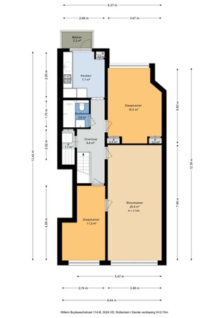 Willem Buytewechstraat 114B, 3024 BL Rotterdam - Plattegrond Willem Buytewechstraat 114B - Eerste verdieping - 2D.jpg