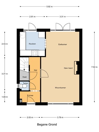 Floorplan - Meester Thorbeckestraat 2, 4001 CT Tiel