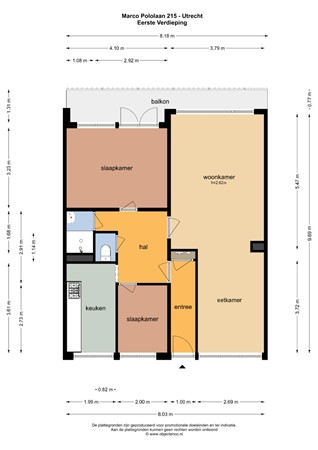 Floorplan - Marco Pololaan 215, 3526 GC Utrecht