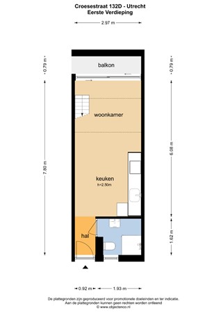 Floorplan - Croesestraat 132D, 3522 AJ Utrecht