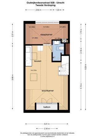 Floorplan - Oudwijkerdwarsstraat 92B, 3581 LH Utrecht