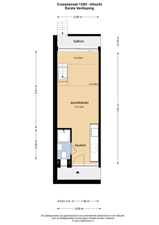 Floorplan - Croesestraat 132H, 3522 AJ Utrecht