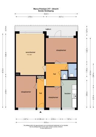 Floorplan - Marco Pololaan 217, 3526 GC Utrecht