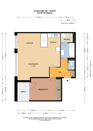 Floorplan - Gruttersdijk 34c, 3514 BH Utrecht