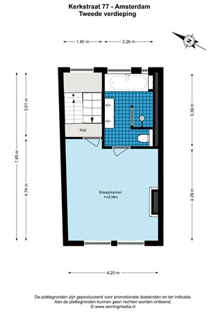 Kerkstraat 77, 1017 GC Amsterdam - Kerkstraat 77 - Amsterdam - Tweede verdieping - 2D.jpg