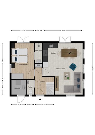 Floorplan - Baanstpoldersedijk 4-319, 4504 PR Nieuwvliet