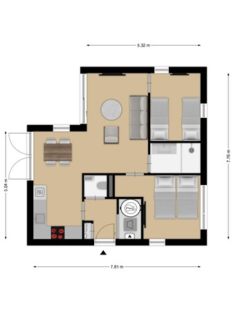 Floorplan - Nieuwesluisweg 1A729, 4511 RG Breskens