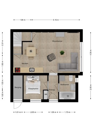 Floorplan - Lamsoor 3B, 4504 RR Nieuwvliet