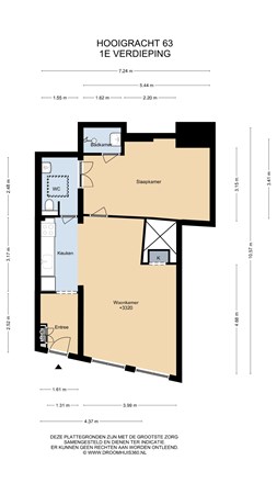 Floorplan - Hooigracht 63, 2312 KP Leiden