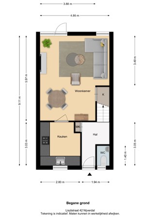 Floorplan - Lisztstraat 42, 7442 HS Nijverdal
