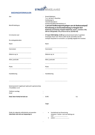 Brochure - Biedingsformulier percelen landbouwgrond aan Baaksevoetpad te Hengelo GLD.pdf - Baaksevoetpad 2, 7255 KV Hengelo (Gld)