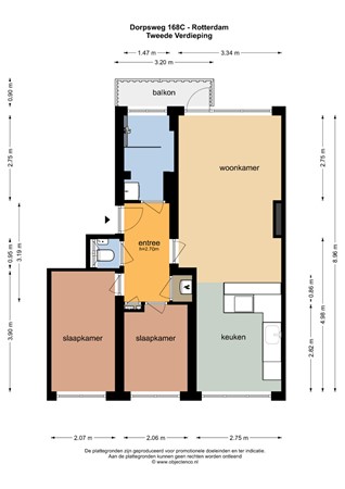 Floorplan - Dorpsweg 168C, 3083 LL Rotterdam