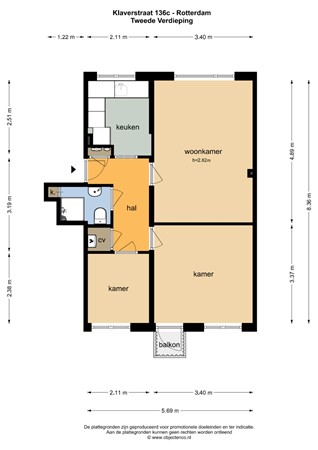 Floorplan - Klaverstraat 136C, 3083 VN Rotterdam
