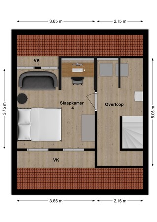 De Ridderstraat 8, 4286 BR Almkerk - Plattegrond De Ridderstraat 8 Almkerk Zolder.jpg