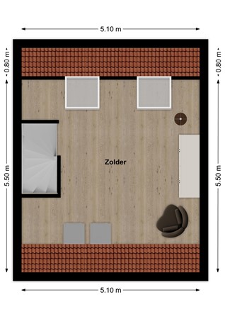 Vlet 41, 4251 DD Werkendam - Plattegrond Vlet 41 Werkendam Zolder.jpg