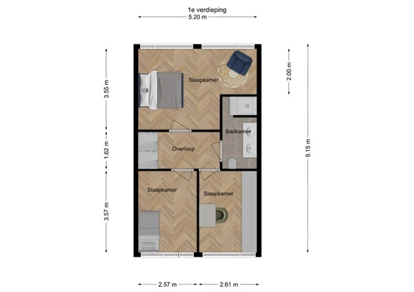 Händelstraat 10, 5144 GW Waalwijk - 2 - Plattegrond 1e verdieping.jpg