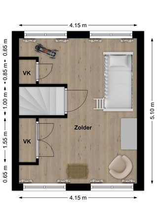 Havenstraat 2, 4251 BB Werkendam - Plattegrond Havenstraat 2 Werkendam Zolder.jpg