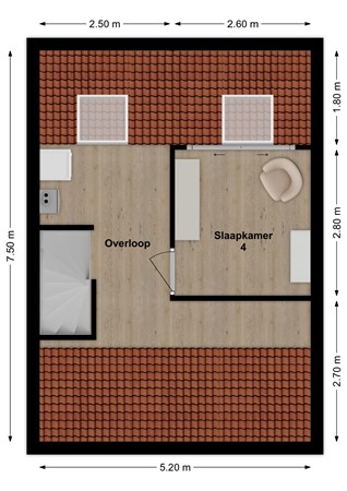Dokter van Vuurestraat 29, 4271 XE Dussen - Plattegrond Dokter van Vuurestraat 29 Dussen Zolder.jpg