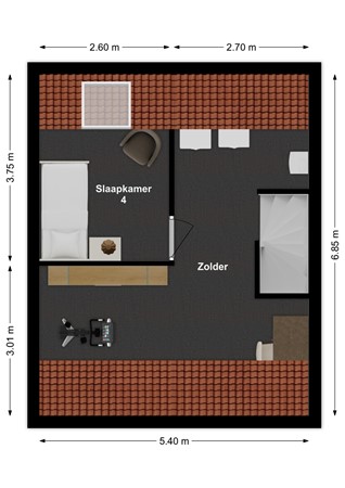 Middenveld 43, 4286 GJ Almkerk - Plattegrond Middenveld 43 Almkerk Zolder.jpg