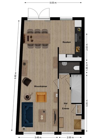Landpoortstraat 14E, 4285 AS Woudrichem - Plattegrond Landpoortstraat 14e Woudrichem Begane grond.jpg