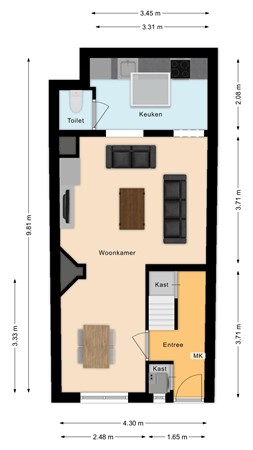 Bagijnestraat 3, 4285 AT Woudrichem - Plattegrond Bagijnestraat 3 Woudrichem Begane grond.jpg